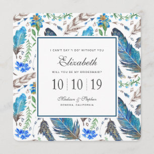 Blue Boho Aztec Watercolor - Bridesmaid Invitation