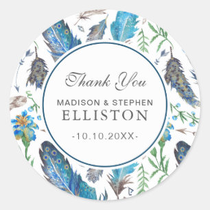 Blue Boho Aztec Watercolor   Thank You Classic Round Sticker