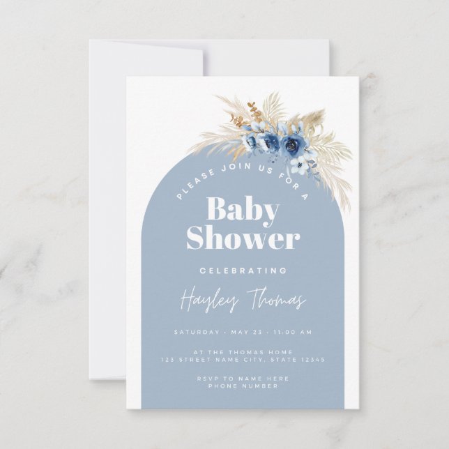 Blue Boho Baby Shower Invitation (Front)