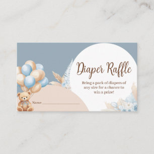Blue Boho Bear Balloon Baby Shower Diaper Raffle Enclosure Card