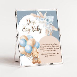 Blue Boho Bear Balloon Baby Shower Don't Say Baby Poster