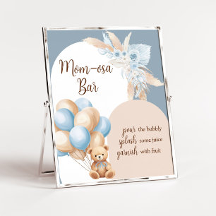 Blue Boho Bear Balloon Baby Shower Mum Osa Bar Poster