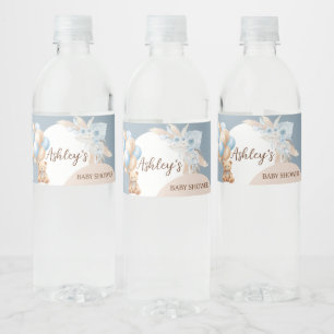 Blue Boho Bear Balloon Baby Shower  Water Bottle Label
