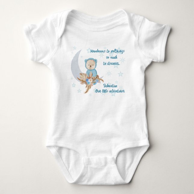 Blue Boho Bear Moon Baby Clothing Bodysuit (Front)