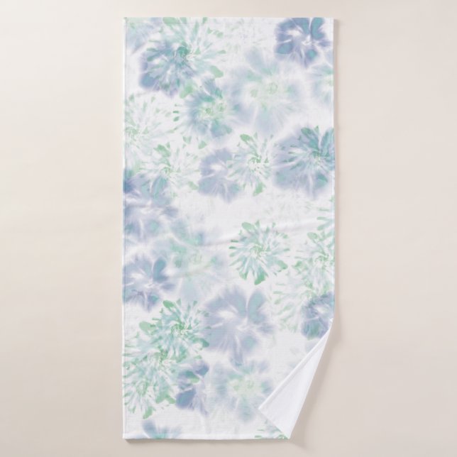 Blue Boho Blooming Flowers Floral Tie Dye Pattern  Bath Towel (Bath Towel)
