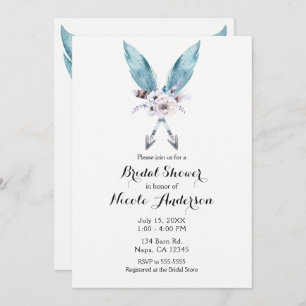 Blue Boho Bohemian Arrows Feather Floral Party Invitation