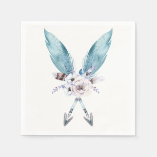 Blue Boho Bohemian Arrows Feather Floral Party Napkin