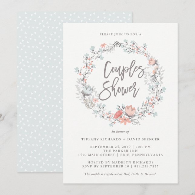 Blue Boho Botanical Couples Shower Invitation (Front/Back)