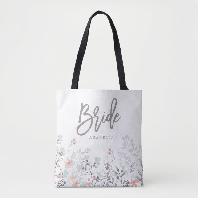 Blue Boho Botanical Wedding | Bride Tote Bag (Front)