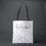 Blue Boho Botanical Wedding | Bridesmaid Tote Bag<br><div class="desc">This simple and stylish tote bag features sweet watercolor boho pink and blue flowers and leaves,  and modern typography that says "bridesmaid."</div>