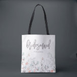 Blue Boho Botanical Wedding | Bridesmaid Tote Bag<br><div class="desc">This simple and stylish tote bag features sweet watercolor boho pink and blue flowers and leaves,  and modern typography that says "bridesmaid."</div>