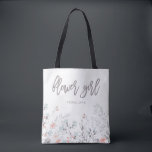 Blue Boho Botanical Wedding | Flower Girl Tote Bag<br><div class="desc">This simple and stylish tote bag features sweet watercolor boho pink and blue flowers and leaves,  and modern typography that says "flower girl."</div>