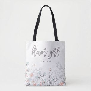 Blue Boho Botanical Wedding   Flower Girl Tote Bag