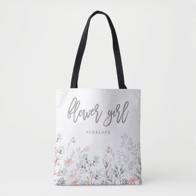 Blue Boho Botanical Wedding | Flower Girl Tote Bag (Front)