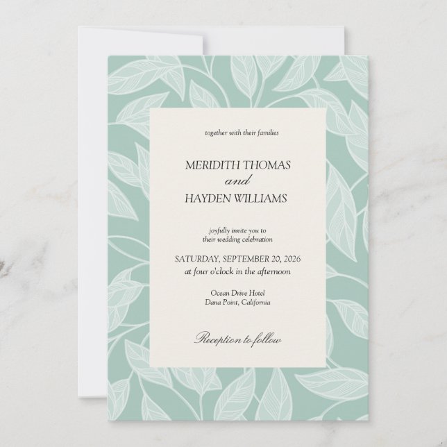 Blue Boho Botanical wedding Invitation (Front)