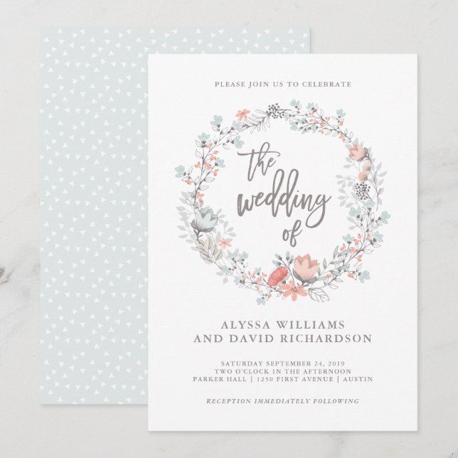 Blue Boho Botanical Wedding Invitation (Front/Back)