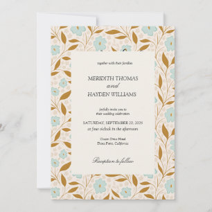 Blue Boho Botanical wedding Invitation