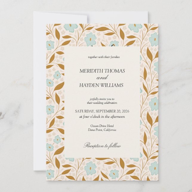Blue Boho Botanical wedding Invitation (Front)