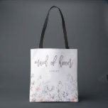 Blue Boho Botanical Wedding | Maid of Honour Tote Bag<br><div class="desc">This simple and stylish tote bag features sweet watercolor boho pink and blue flowers and leaves,  and modern typography that says "maid of honour."</div>