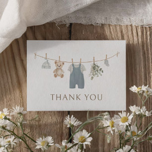 Blue Boho Boy Baby Clothes Baby Shower Thank You Card