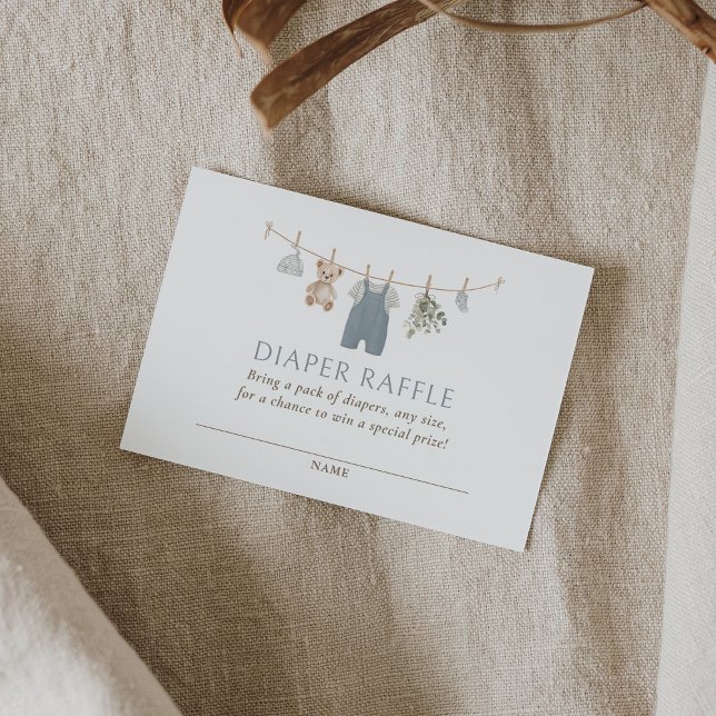 Blue Boho Boy Baby Clothes Diaper Raffle Ticket Enclosure Card (Creator Uploaded)