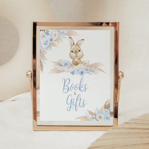 Blue Boho Bunny Baby Shower Books and Gifts Poster