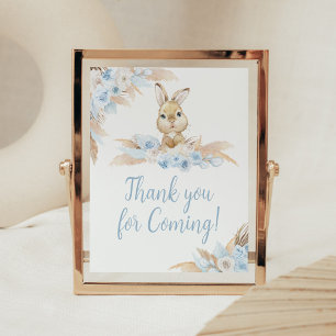 Blue Boho Bunny Baby Shower Thank you for Coming Poster