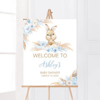 Blue Boho Bunny Baby Shower Welcome
