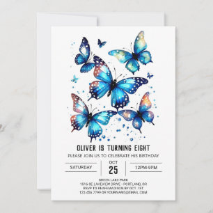 Blue Boho Butterfly Boy Birthday Invitation