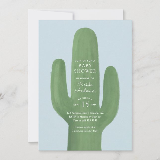 Blue Boho Cactus Boy Baby Shower Invitation (Front)