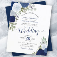 Blue Boho Chic Floral BUDGET Wedding Invitation