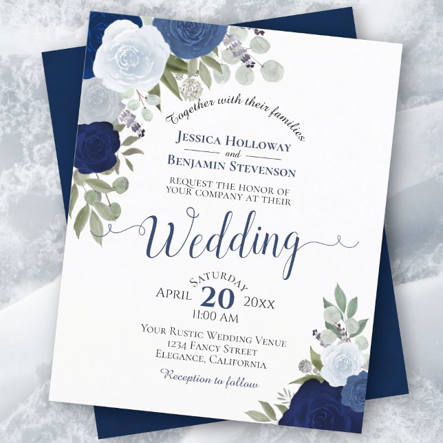 Blue Boho Chic Floral BUDGET Wedding Invitation (Creator Uploaded)