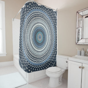 Blue Boho Chic Mandala Shower Curtain