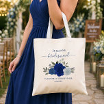 Blue Boho Chic Roses Bridesmaid Wedding Favour Tote Bag<br><div class="desc">These beautiful tote bags are a wonderful way to thank your bridesmaids for being part of your wedding party. They feature a lovely boho chic floral design with a cluster of hand painted watercolor roses in shades of royal, navy, and dusty blue, surrounded by sprigs of eucalyptus leaves and garden...</div>