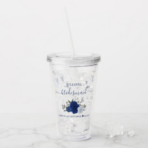 Blue Boho Chic Roses Elegant Bridesmaid Wedding Acrylic Tumbler