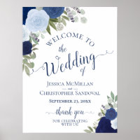 Blue Boho Chic Watercolor Roses Wedding Welcome