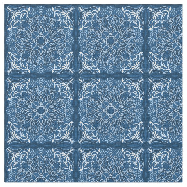 Blue Boho Classic Blues Fabric (Close Up)