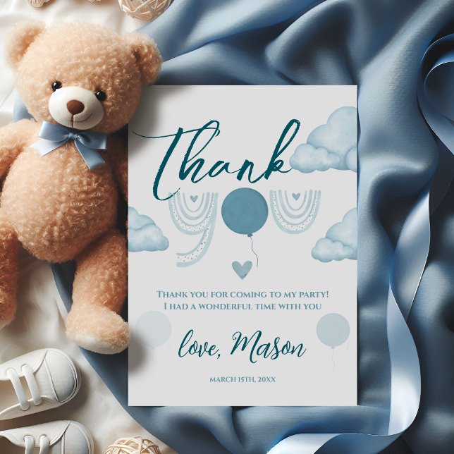 Blue Boho Cloud Mr Onederful First Birthday Thank You Card (Creator Uploaded)