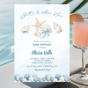 Blue Boho Coastal She'll be here soon baby shower Invitation