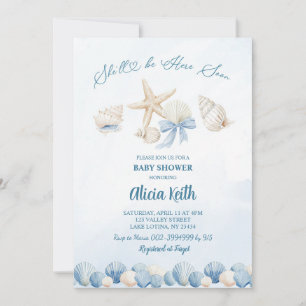 Blue Boho Coastal She'll be here soon baby shower Invitation