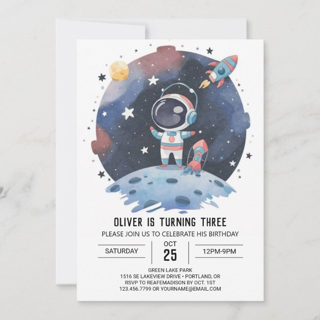 Blue Boho Cosmic Astronaut Boy Birthday Invitation (Front)