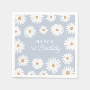 Blue Boho Daisy Birthday Party Napkin