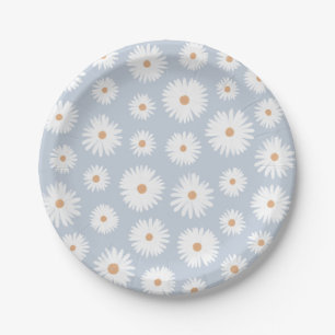 Blue Boho Daisy Birthday Party Paper Plate