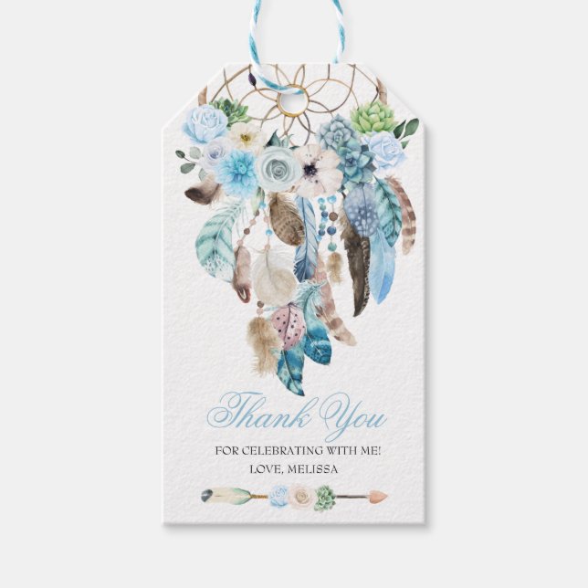 Blue Boho Dreamcatcher Favour Tag (Front)