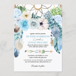 Blue Boho Dreamcatcher Wedding Invitation