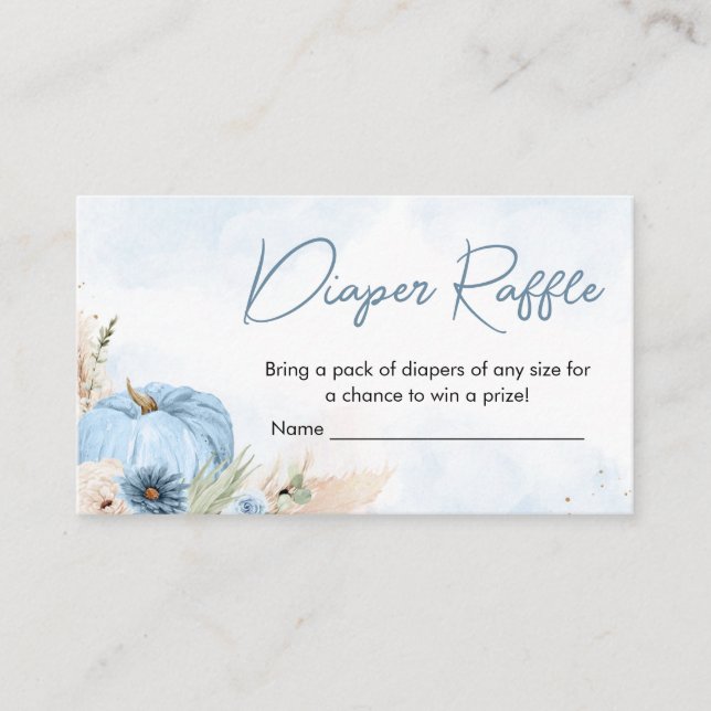 Blue Boho Fall Pumpkin Baby Shower Diaper Raffle Enclosure Card (Front)