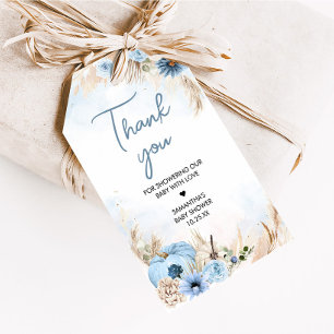 Blue Boho Fall Pumpkin Baby Shower Favour Tags