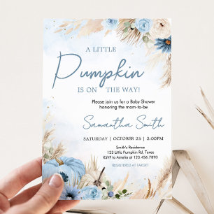 Blue Boho Fall Pumpkin Baby Shower  Invitation
