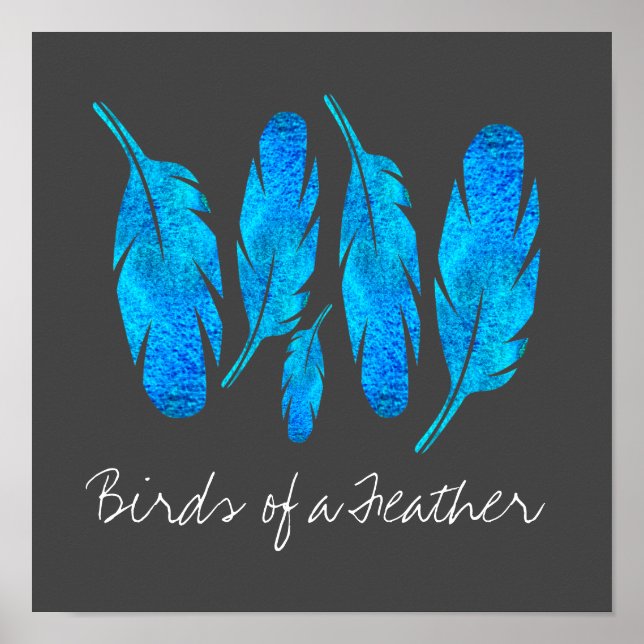 Blue boho feathers blue and grey poster (Front)