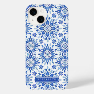 Blue Boho Floral Abstract Pattern Name Case-Mate iPhone 14 Case